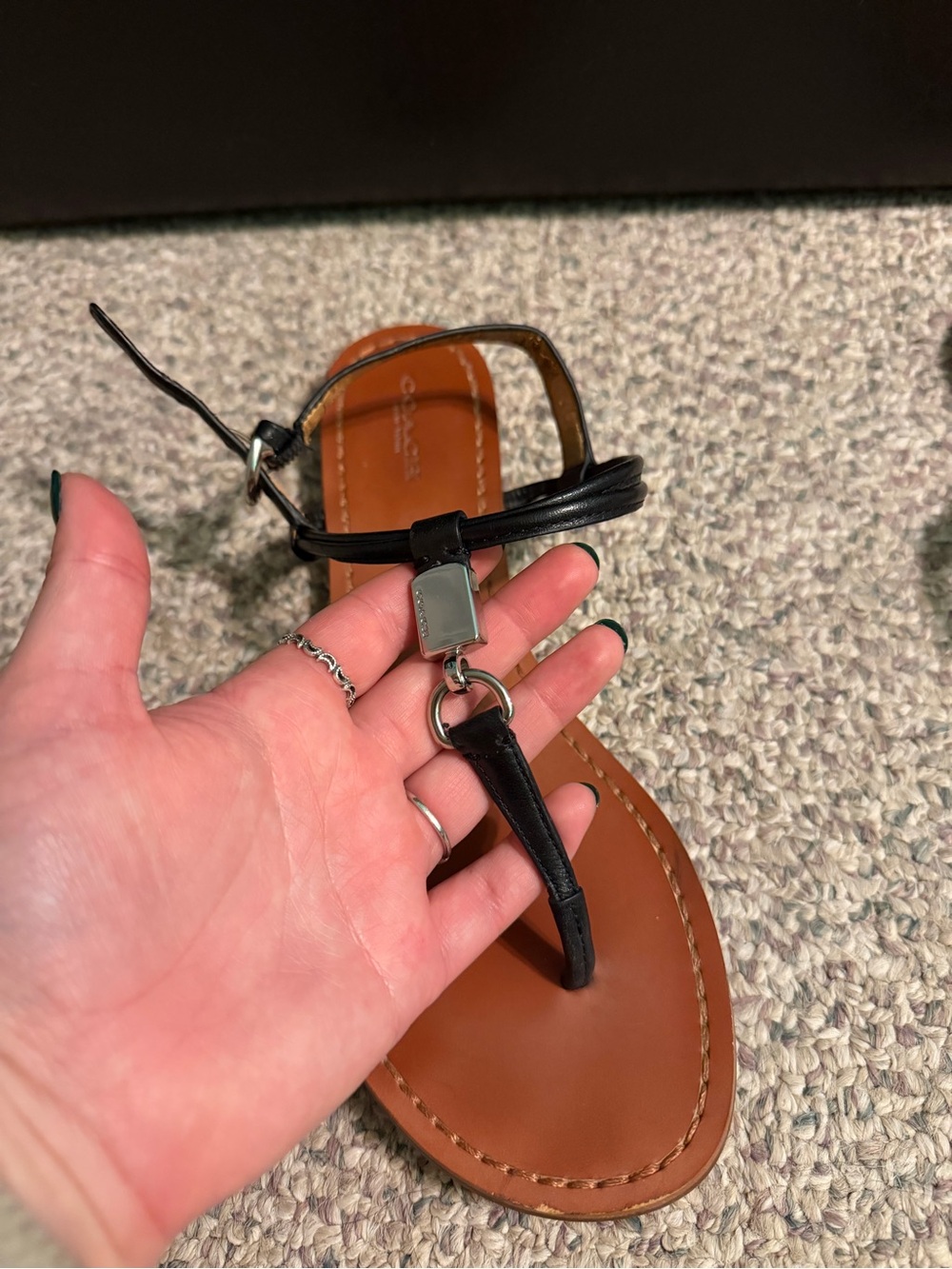 Coach Black Strap Brown Footbed Women's Sandals - Picture 4 of 8